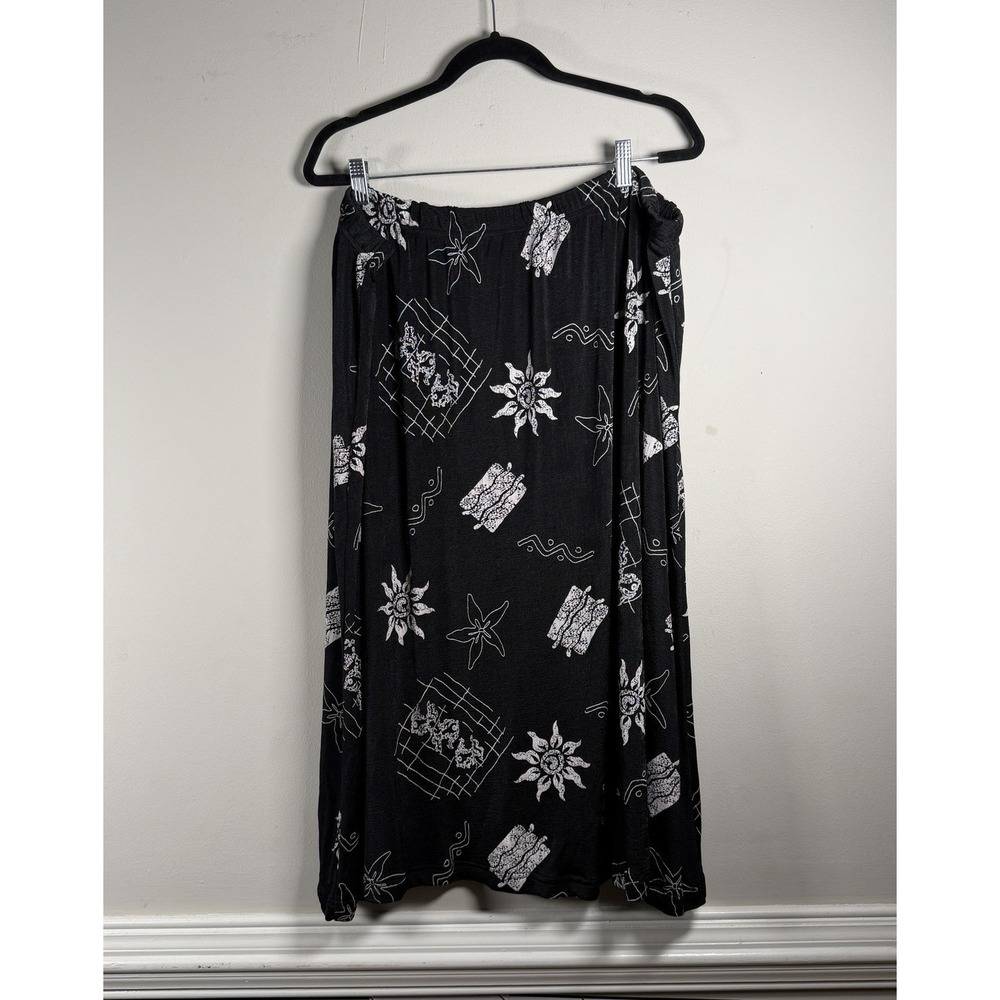 VTG Y2K 90s Maxi Skirt 3X Black Floral Fairy Grunge Romantic Whimsigoth Sun